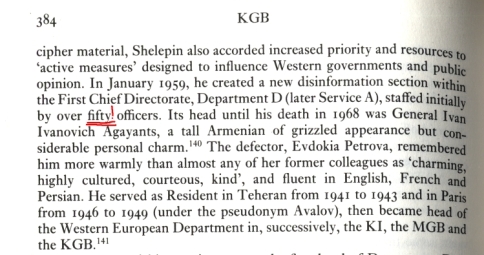 KGB Inside Story, page 384 : fifty (50) disinformation officers