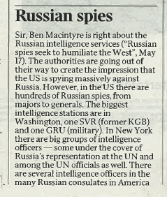 The London Times, Monday May 20 2013, Russian spies