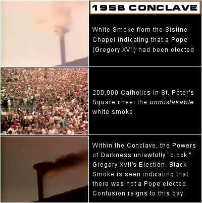 (archived copy http://www.thepopeinred.com/ from Feb 20, 2007 which shows the white smoke turning black again report by Jim Condit Jr. at the end of the page)